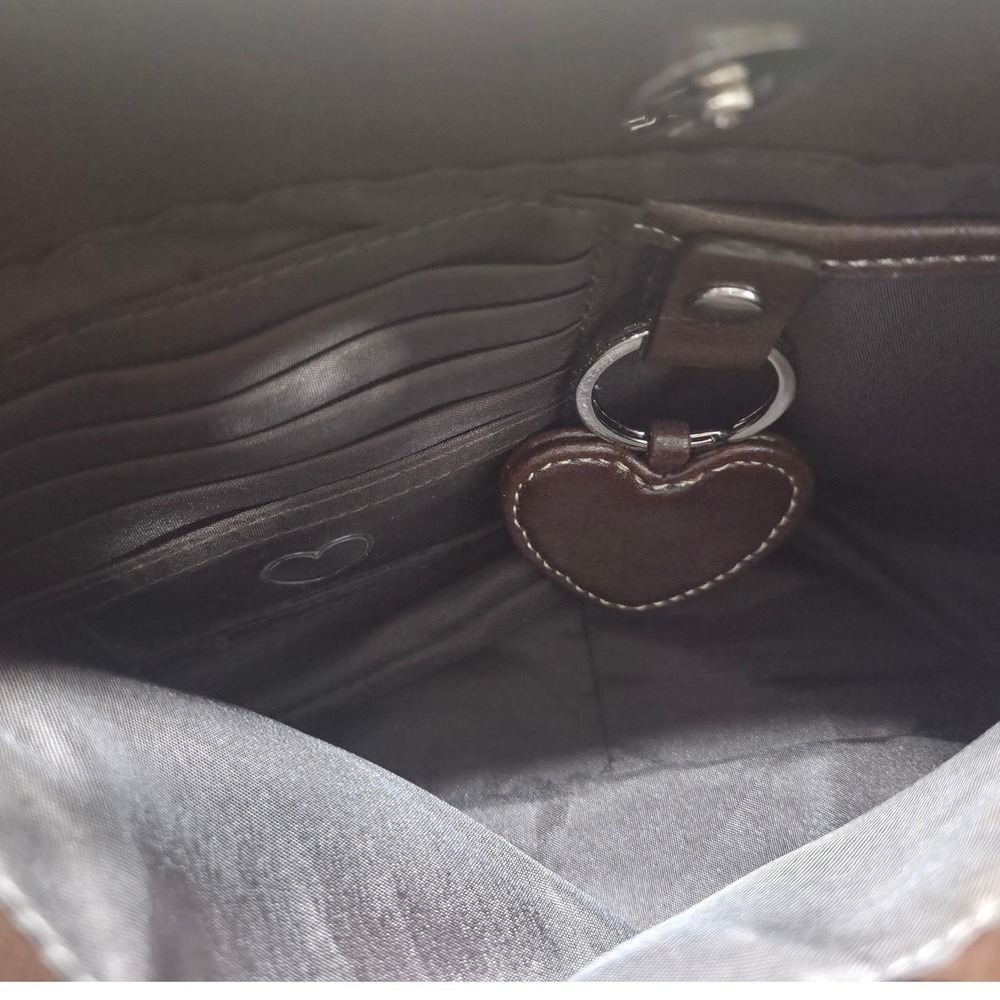 Gianni Bernini Brown Leather Hobo Shoulder Bag Purse With Heart Charm - Picture 4 of 6